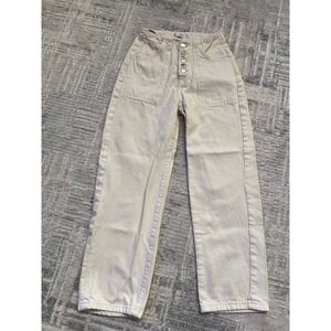 MNG Mango Beige Straight Leg Jeans‎ Womens High Waist Button Fly Size 1